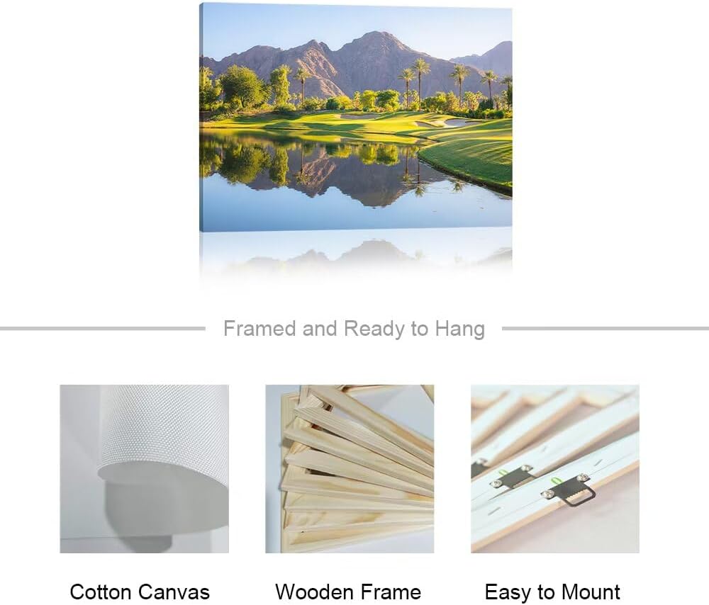 HJY Art USA Golf Course Wall Art California Golf Wall Decor Blue Green Landscape Painting Poster for Home Decor Living Room Bedroom Office Club Gym Framed Artwork Ready to Hang (28 x 44 inch)