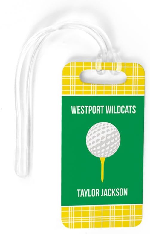 ChalkTalkSPORTS Golf Luggage & Bag Tag | Personalized Team with Golf Ball | Standard Lines on Back | Small | Yellow/Green
