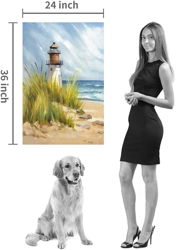 coastal wall art lighthouse pictures: beach wall decor coastal artwork nautical ocean print in beach canvas painting for bedroom 36" x 24"