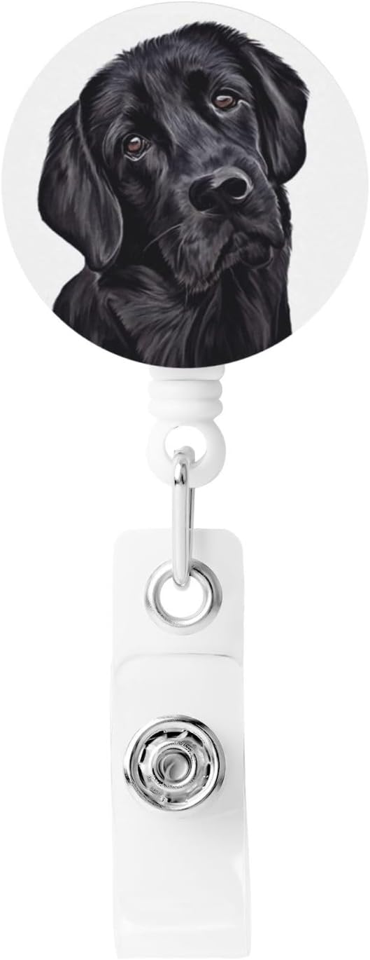 Black Lab Dog Badge Reels Retractable Badge Holder with Clip for Id Name Tag Office Worker Student Teacher Nurse Doctor