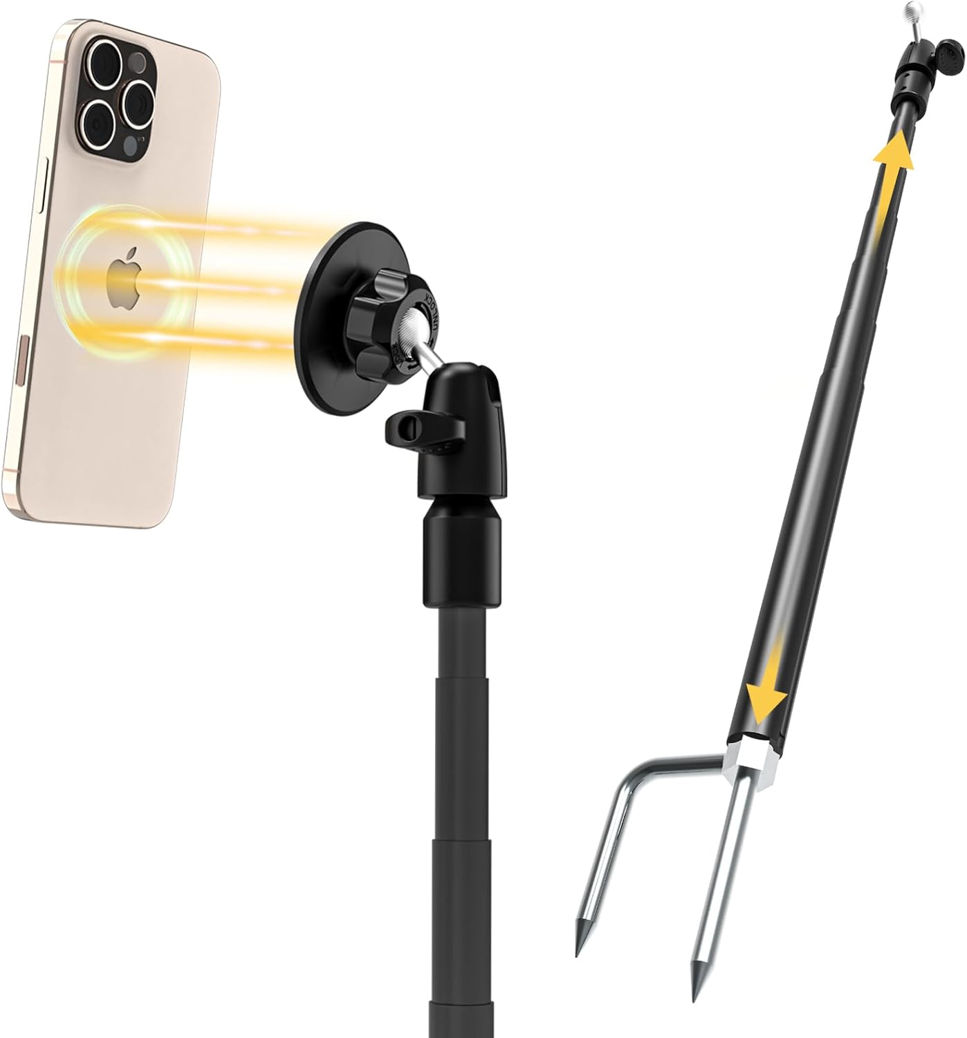 Ground Golf Monopod Phone Holder with Spike Stake, Record Golf Swing Selfie Stick with Magnetic Phone Mount for iPhone 16/15/14/13 Pro Max, Galaxy S24/S23/S22 and Other Mobile Phone