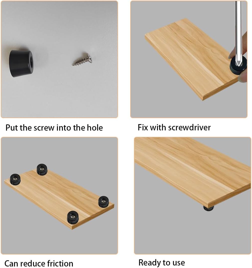 20 PCS Black Rubber Feet with Stainless Screws, Non Slip Rubber Bumper for Cutting Board (0.51" H x 1" D)