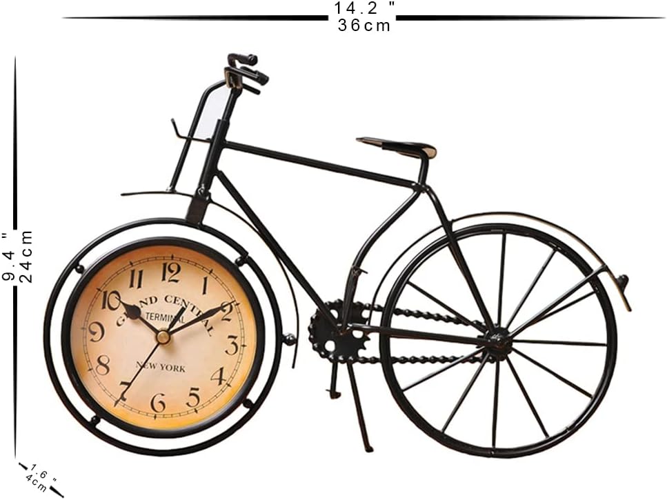 Desk Clock Vintage Table Bike Clock Desktop Silent Metal Clock for Office Bedroom Quartz Decor Black