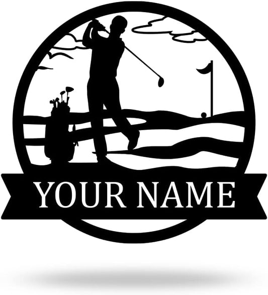 Personalized Golf Metal Wall Art – Custom Golfer Name Sign with Golf Clubs Design, Rustic Metal Wall Décor for Man Cave, Sports Room, or Home Bar, Unique Golfer Gift