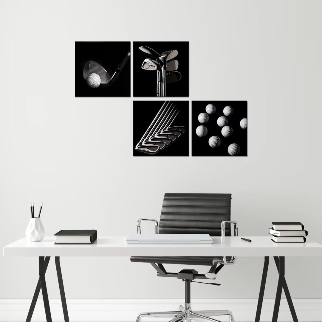 Pankila Golf Pctures Wall Decor Black and White Paintings Golf Canvas Wall Art for Gym Club Living Room Bedroom Home Decorations Painting Framed Artwork Ready to Hang (16''W x 16''H x 4)