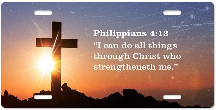 Unique Vanity License Plates | 16 Individual Designs | 3 Sizes (Automobile, Golf Cart, Motorcycle/Bike) | Made in U.S.A. | Custom Car Tags (Philippians 4:13, Motorcycle/Bike (6" x 3"))