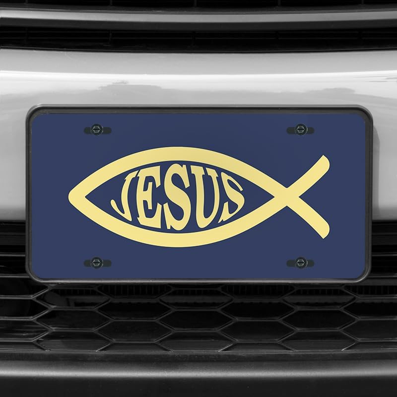Unique Vanity License Plates | 16 Individual Designs | 3 Sizes (Automobile, Golf Cart, Motorcycle/Bike) | Made in U.S.A. | Custom Car Tags (Jesus Fish, Golf Cart (7" x 4"))