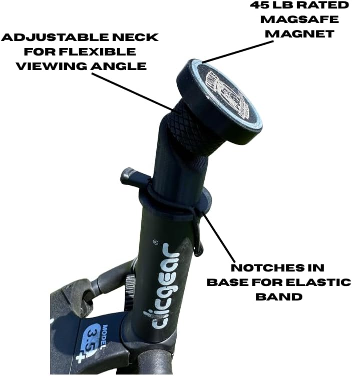 Luna's Phone Holder for Push cart Umbrella Ports, MagSafe Compatible Mount, 45lb Rated Magnet, Adjustable Neck, for iPhone 12 and Later, Golf Cart Compatible