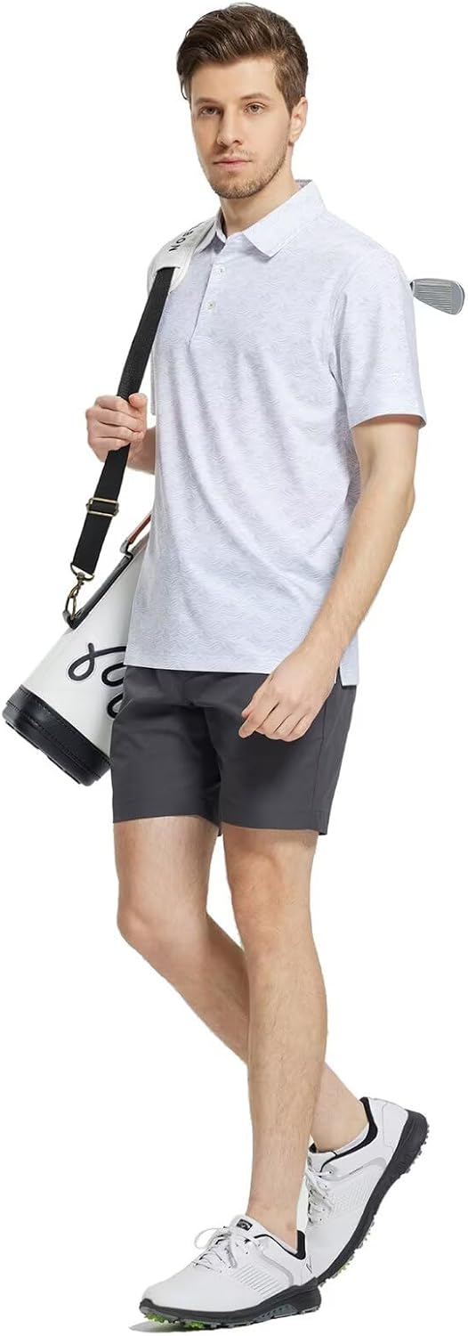 M MAELREG Mens Golf Shirt Short Sleeve Dry Fit Print Moisture Wicking Performance Patterns Collared Polo Shirt