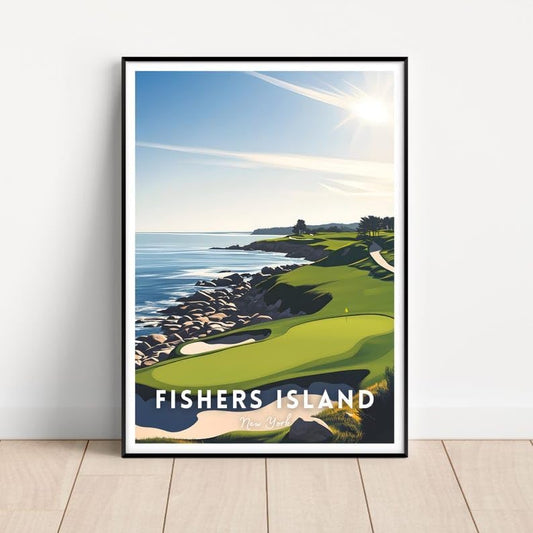 Nationcog Fishers Island Golf Course Poster, New York Vintage Wall Art, Coastal Home Decor, Unique Gift for Dad or Husband, Classic Golf Print for Office or Study (Unframed) (9x11)