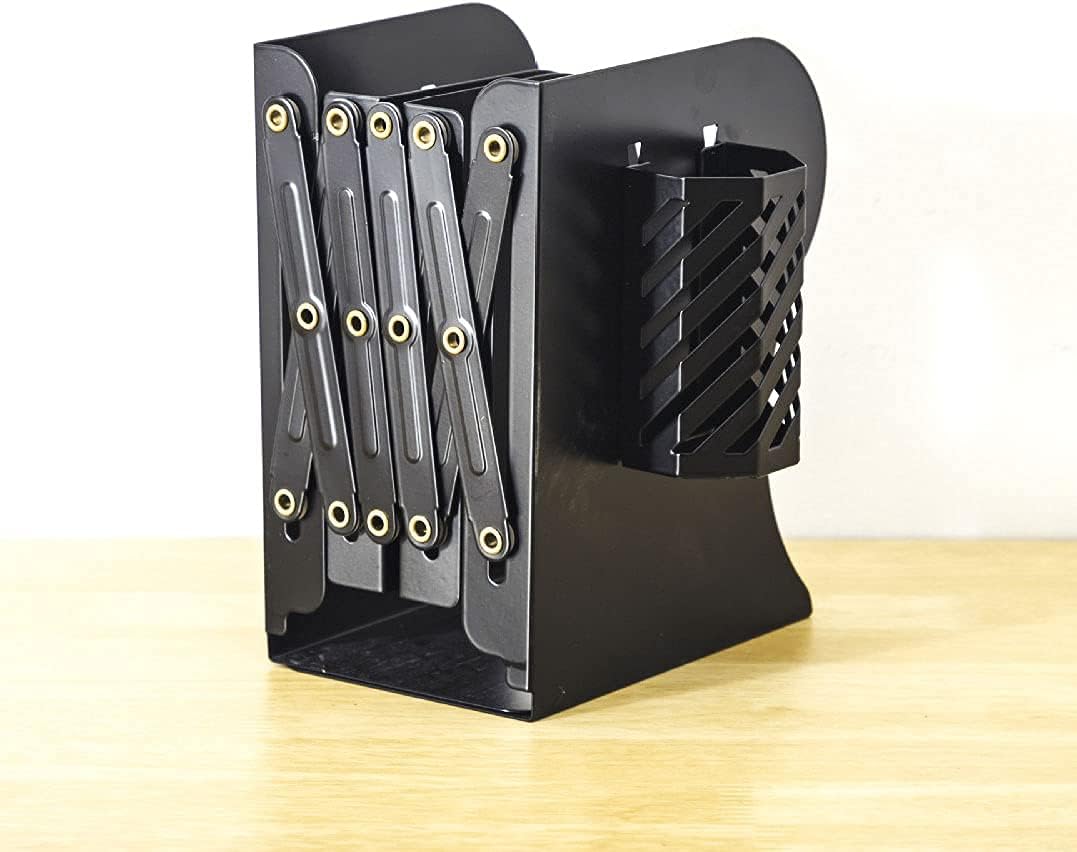 Adjustable Bookends Metal Book Ends for Heavy Book Holder Heavy Duty Bookends Nonskid Bookcase Desktop Book Organizer Binder Holder (Black)