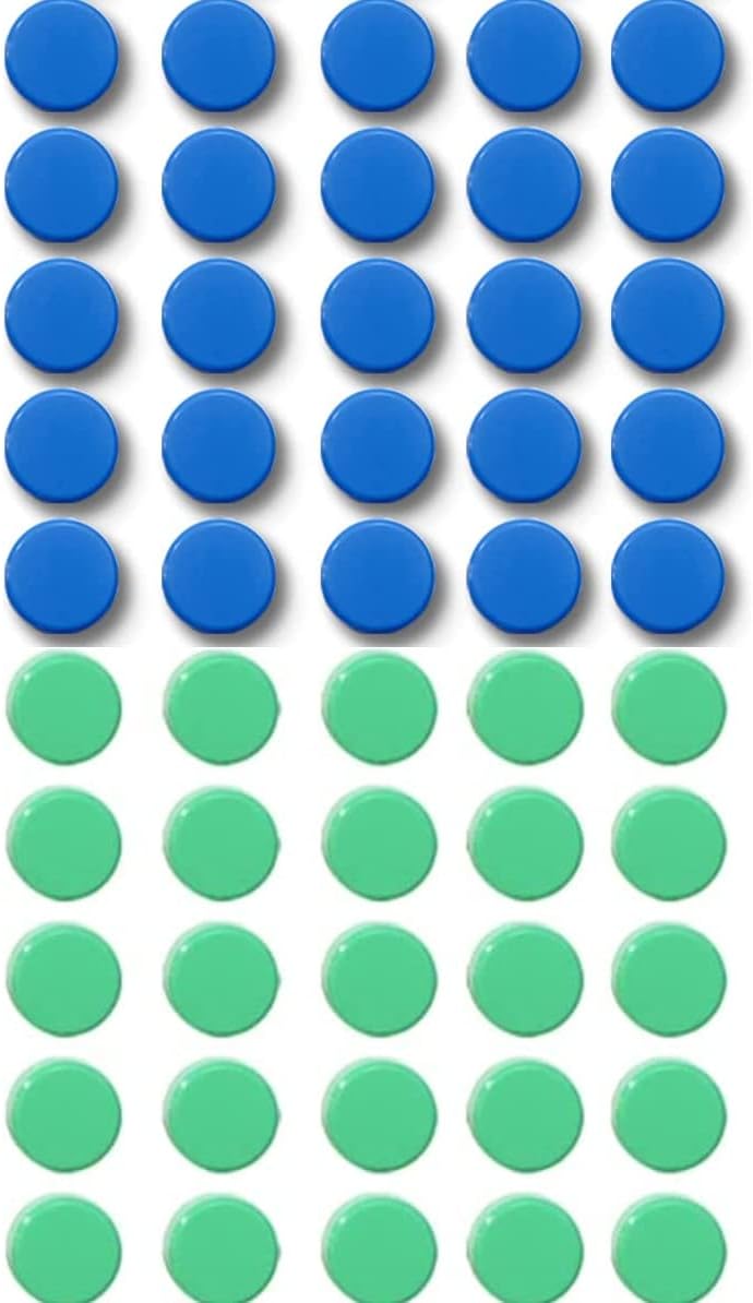 Qualsen Fridge Magnets, 50Pcs Refrigerator Magnets, Small Magnet for Whiteboard, Mini Cute for Fridge, Locker, White Board, Kitchen, Office, Classroom (Blue+Green)