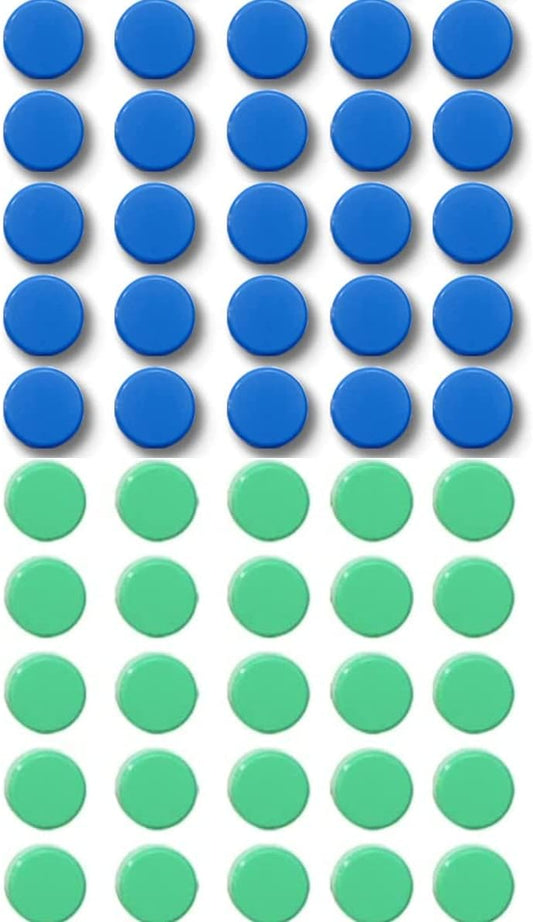 Qualsen Fridge Magnets, 50Pcs Refrigerator Magnets, Small Magnet for Whiteboard, Mini Cute for Fridge, Locker, White Board, Kitchen, Office, Classroom (Blue+Green)