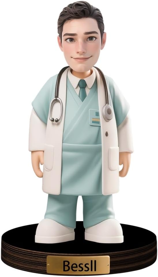 Personalized Cartoon Doctor Sculpture Ornament Sign Custom Men Doctor Office Decor Plaque Funny Doctors Portrait Desktop Figurine Name Desk Plaque Gift for Man Doctor Xmas Birthday,02