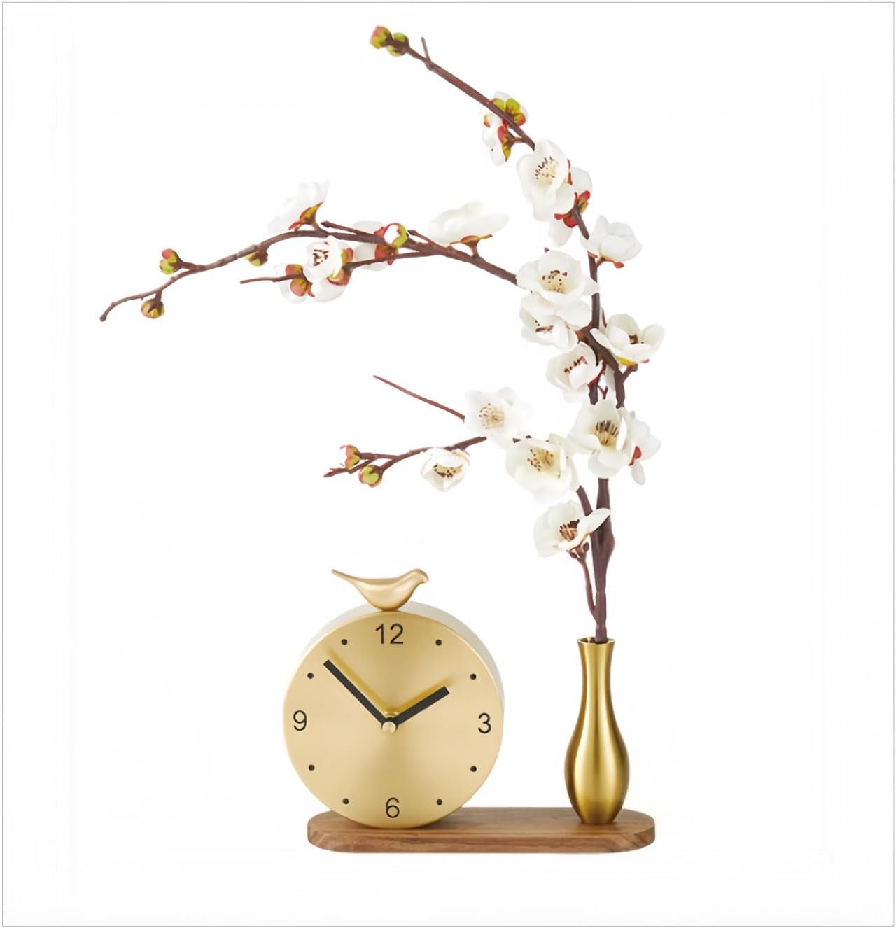 Floral Art Brass Mantel Clock - Elegant Silent Table Clock with Flower Design, Vintage Home Decor for Living Room, Luxury Solid Brass Decorative Clock