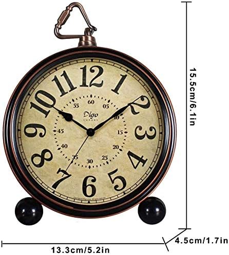 5.5 inch Black European Style Retro Silent Desk Alarm Clock Non-Ticking Whisper Battery Operated, HD Glass Face, Easy to Read for Indoor Decor