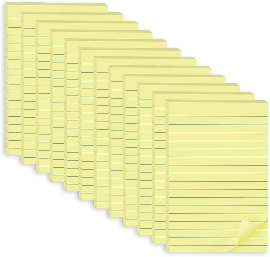 (12 Pads) Sticky Notes 4X6 in Yellow Stickies Super Sticking Power Memo Pads Strong Adhesive