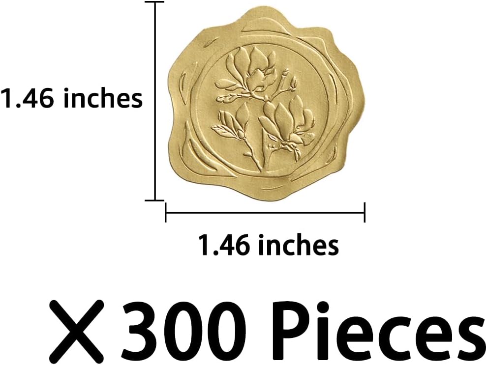 300 Pieces Embossed Gold Foil Stickers Gold Stickers for Envelopes, Wedding Invitations, Christmas Greeting Cards Envelopes (Gold Magnolia)