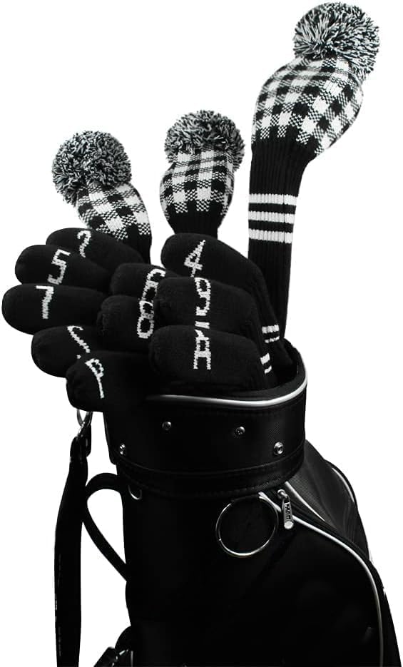Scott Edward 1/7/10 Pcs Knitted Golf Club Head Covers for Irons Wedge Cuteness and Basically Socks Shape Washable Golf Club Head Protector on Classic Stripes Style，Double Sided Customization