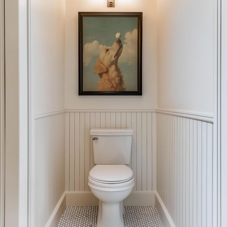 Nationcog Elegant Golden Retriever Golf Wall Art, Retro Dog Sports Oil Painting Print for Bar, Office or Home Decor, Playful Golfer Artwork for Dog Lovers (Unframed) (27x40)