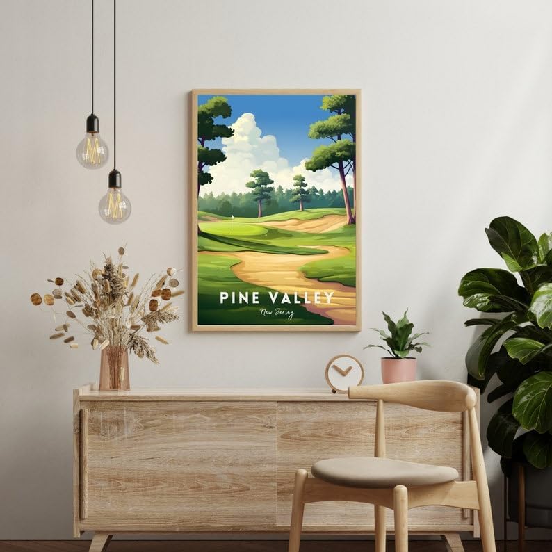Nationcog Pine Valley Golf Poster, Vintage New Jersey Wall Art Print, Retro Golf Course Landscape Decor, Classic Sports Artwork for Home or Office (Unframed) (20x30)