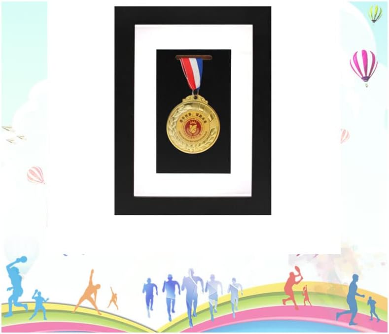 Medal Display Case- Wooden Medal Display Frame, 6" x 8" Photo Frame Medal Medal Display for Military Medal Display, Marathon, Swimming, Football, Case for Medals for Sports Medal Display(Black)