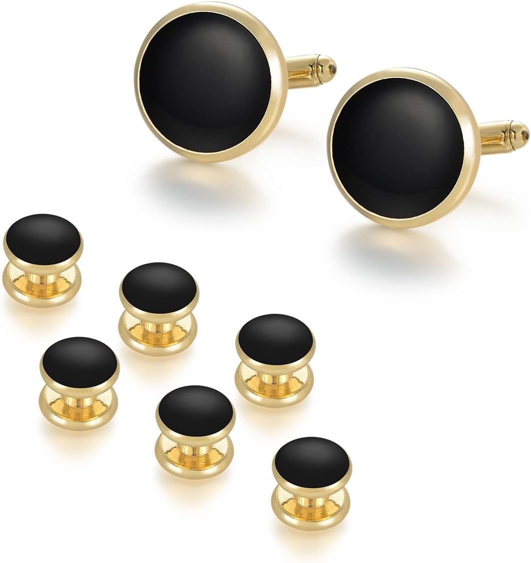 UJOY Cufflinks and Studs Set Blanks Round 4 Colors Shirt Tuxedo Buttons Packed in Cufflink Box for Men