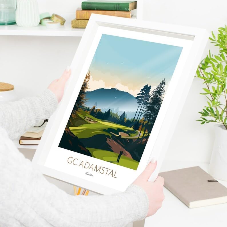 Nationcog GC Adamstal Golf Print - Austria - PGA Tour Golf; Mountain Golf Art; Golf Landscape Illustration; Golfer Gift; Modern Golf Artwork; Scenic Golf Painting (Unframed) (20x30)