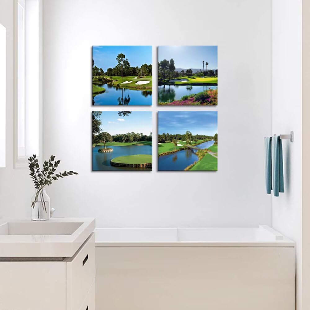 Pankila USA California Golf Course Wall Art Golf Club Canvas Wall Decor Blue Green Abstract Painting Pictures Poster for Home Decor Living Room Bedroom Bathroom Office Artwork (20''W x 20''H x4)