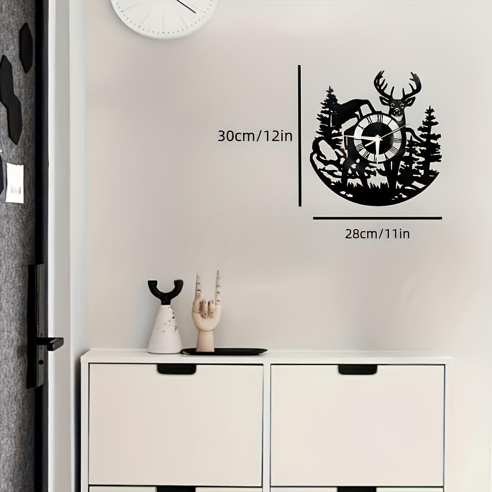 LED Backlit Wall Clock, Forest Wildlife Deer Scene, Color-Changing Night Light, 12-inch Roman Numeral Display