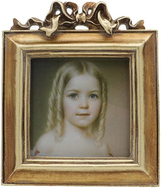 SYLVIA'S SHOP Small Vintage 3x3 Square Picture Frame, Mini Antique Ornate Photo Frame, Table Top Display and Wall Hanging Home Decor, Old Fashioned Photo Gallery Art Deco, Bronze Gold