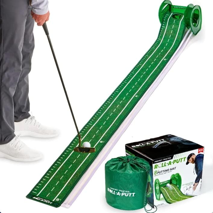 Perfect Practice Golf Putting Mat - Portable Putting Green, Indoor & Outdoor Practice, with Ball Return - Golf Training Aid for Home, Office, Backyard - Golfing Gifts for Men