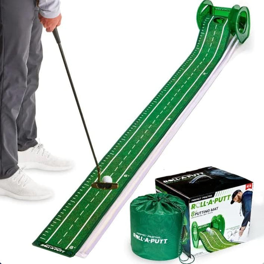 Perfect Practice Golf Putting Mat - Portable Putting Green, Indoor & Outdoor Practice, with Ball Return - Golf Training Aid for Home, Office, Backyard - Golfing Gifts for Men