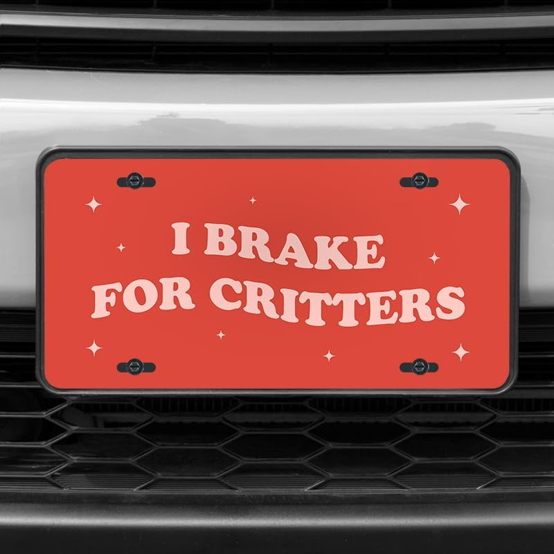 Unique Vanity License Plates | 16 Individual Designs | 3 Sizes (Automobile, Golf Cart, Motorcycle/Bike) | Made in U.S.A. | Custom Car Tags (I Brake for Critters, Motorcycle/Bike (6" x 3"))