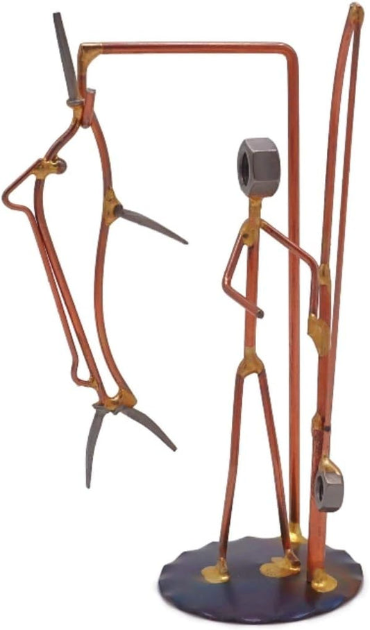 Sport Fisherman with Marlin Collectible Handmade Metal Art Figurine, Desk Accessories, Trophy, Boss Gift, Office Décor, Outdoor Sports, Fishing