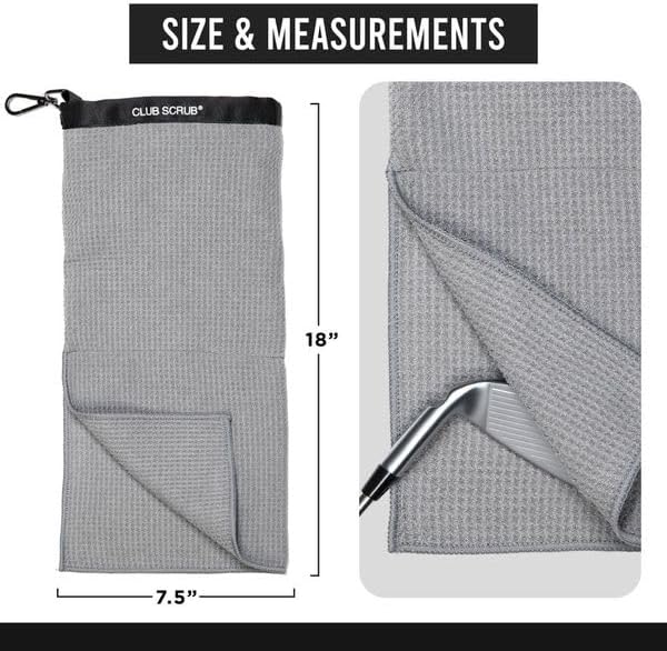 Club Scrub Towel Pro, Golf Club and Ball Cleaning Pouch with Attached Towel, Waterproof Exterior, Clean Face Technology Liner, Machine Washable, Cleans Club Grooves, Waffle-Weave Microfiber