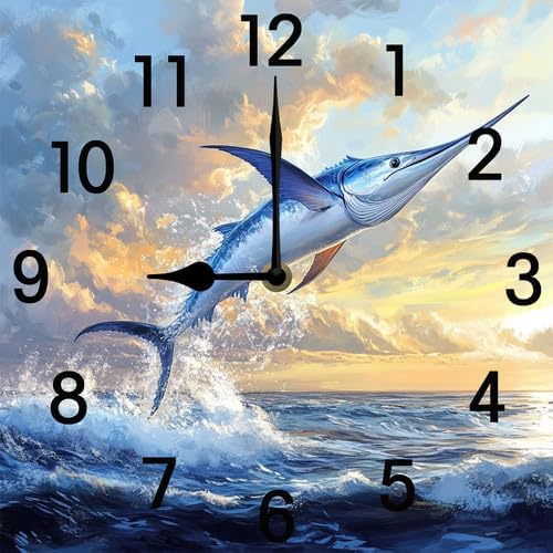 Football Square Clock Silent No Tick Battery Powered Home Decor Wooden Wall Clock for Living Room Kitchen Bathroom Farmhouse 10inch