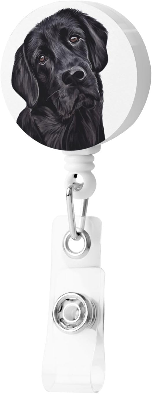 Black Lab Dog Badge Reels Retractable Badge Holder with Clip for Id Name Tag Office Worker Student Teacher Nurse Doctor