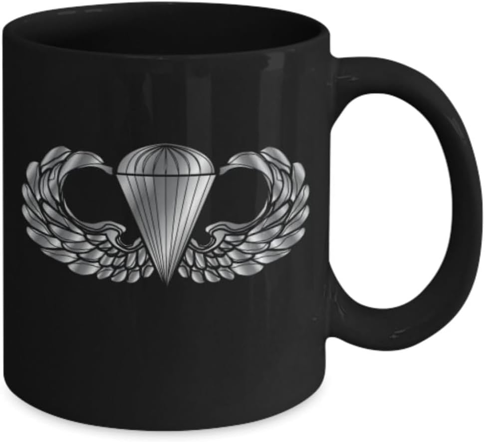 U.S. Army Airborne Coffee Mug - Parachutist Badge - Paratrooper Wings (Black, 11oz)