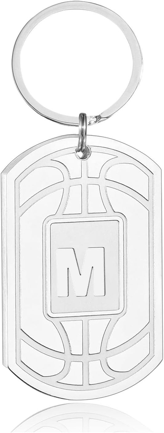 Initial Keychain Gifts for Men,Basketball Dog Tag Mens Keychains for Men Him Dad