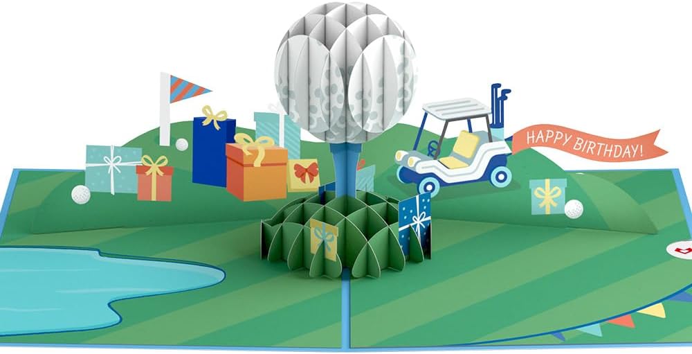 Lovepop Birthday Pop-Up Card for Him - 3D Golf Greeting Cards for Boys, Men - Time to Par-Tee - 5" x 7" Card - Blank Note Card & Envelope Included