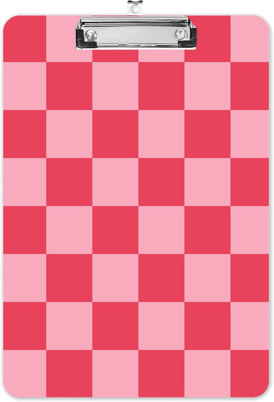 Fashion A4 Clipboard, Standard Letter Size 9" x 12.5", Decorative Wooden Clipboard with Low Profile Metal Clip for Office, School, Teachers, and Students, Light Red Plaid