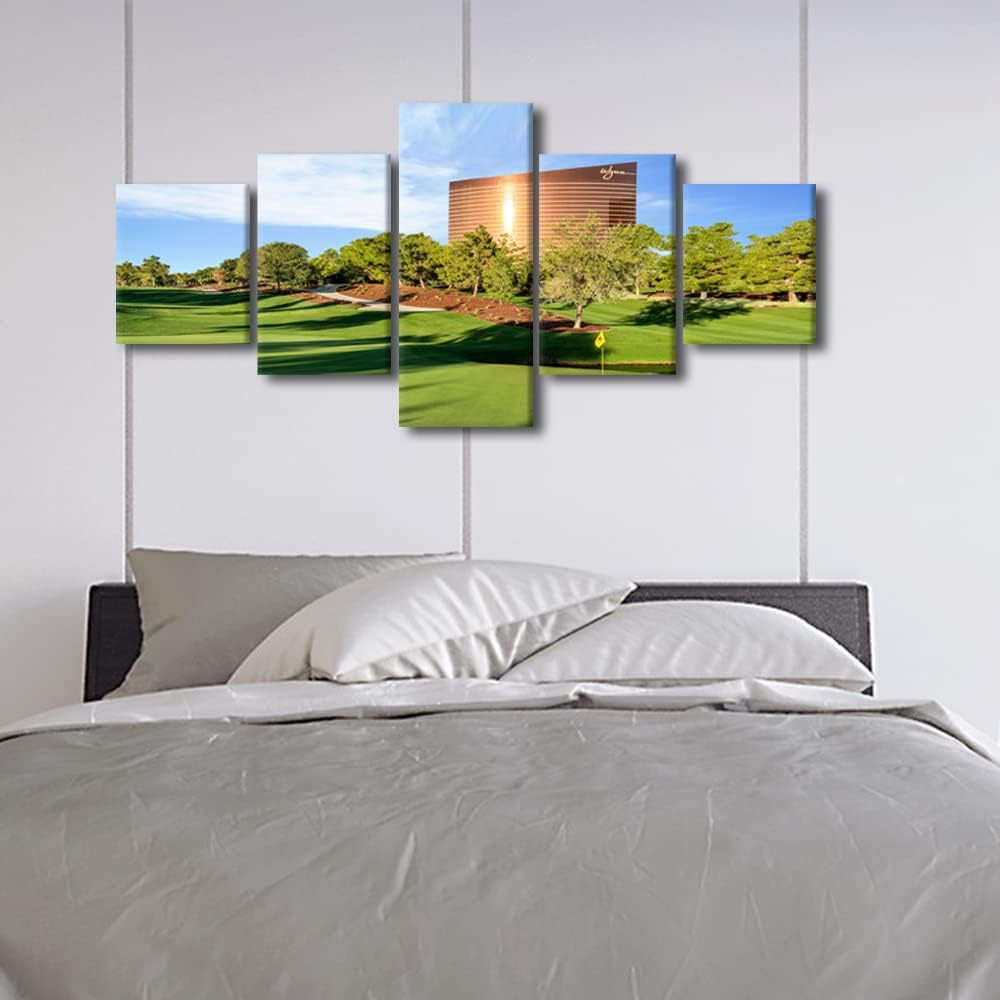 5 Panels American Wall Art Pictures for Home Decor Wynn Las Vegas Golf Course Painting on Canvas Poster Print Artwork Modern House Decor Framed Living Room Decorative Framed Ready to Hang - 50"Wx24"H