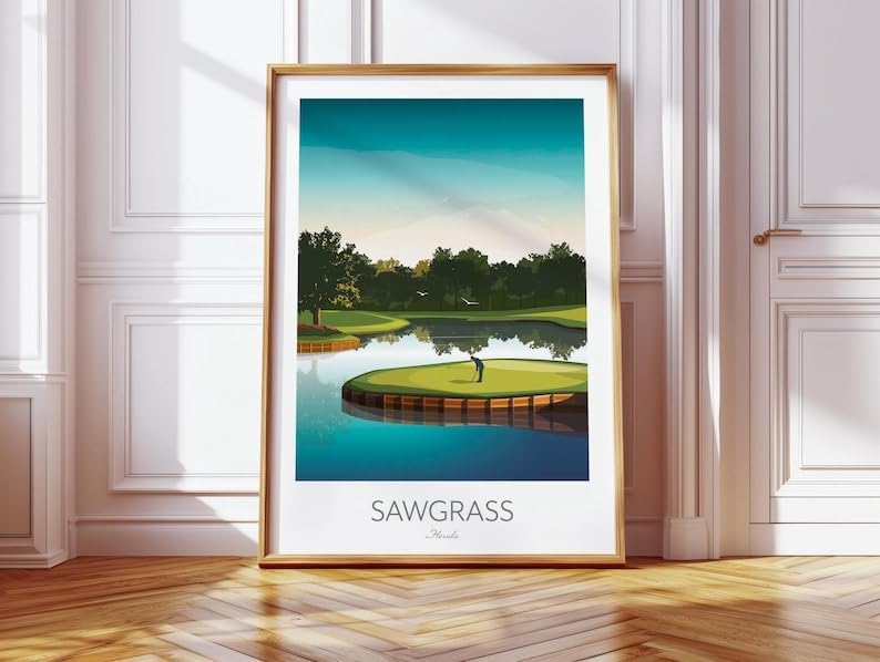 Nationcog TPC Sawgrass Golf Print - Island Green 17th Hole; Golf Poster; Sawgrass Golf Poste; Sawgrass Print; Florida Golf Course; Island Green Artwork (Unframed) (11x14)