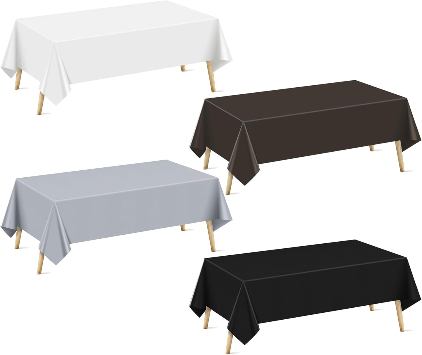 4 Pieces Classic White Series Rectangle Tablecloth, 54x72" Solid Color Waterproof & Spillproof Disposable Plastic Table Cover, Durable Party Tablecloth for Dining, Buffet, Picnic, Outdoor Events