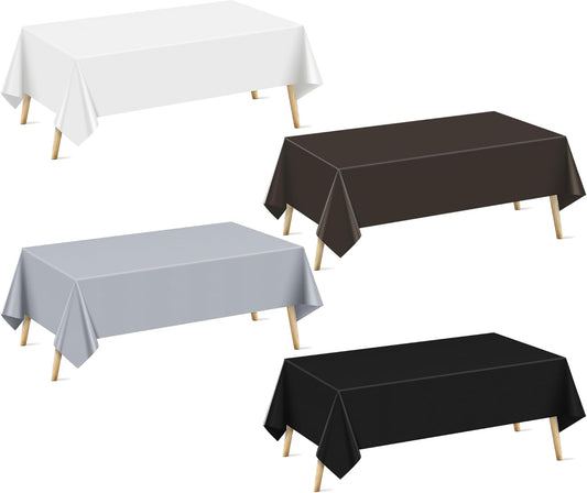 4 Pieces Classic White Series Rectangle Tablecloth, 54x72" Solid Color Waterproof & Spillproof Disposable Plastic Table Cover, Durable Party Tablecloth for Dining, Buffet, Picnic, Outdoor Events