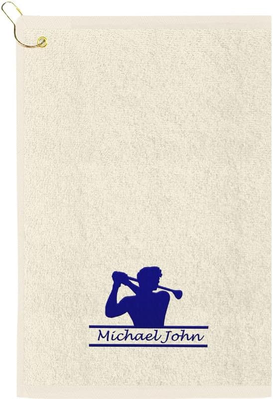 Personalized Passion Golf Towels with Corner Grommet - 16"x26" Customized Velour Cotton Golf Bag Towels with Name - Super Soft and Highly Absorbent - Quickly Remove Dirt and Sweat - Beige