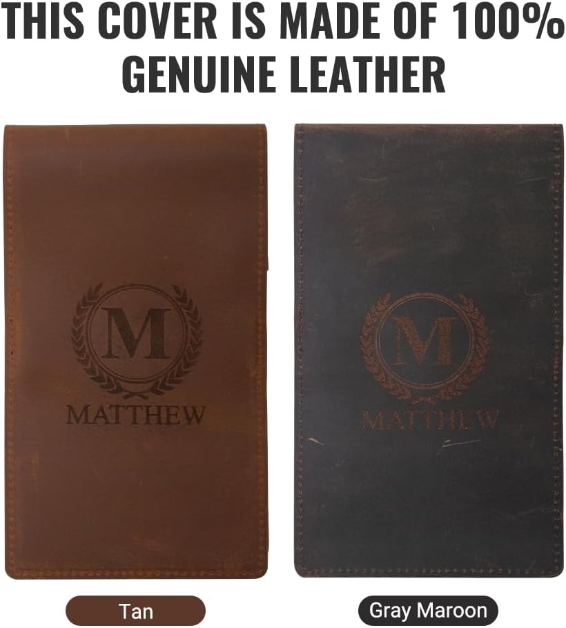 Custom Golf Scorecard Holder Yardage Book - Engraved Crazy Horse Leather, Unique Patina Texture, Personalized Golf Gift for Men Women