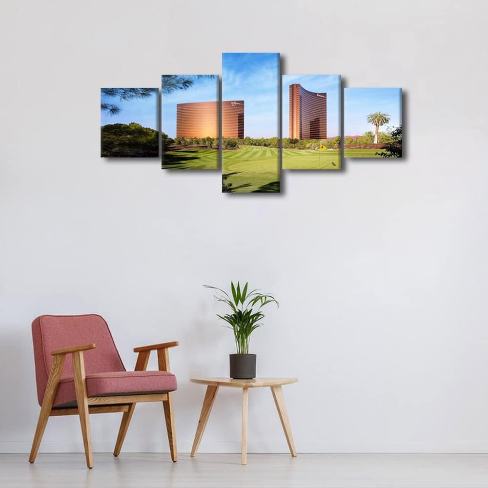 5 Panels Wynn Las Vegas Golf Course Wall Art Canvas Prints Nevada USA Nature Landscape Picture Home Decor Pictures for Living Room Bedroom Office Poster Paintings Framed Ready to Hang - 50"W x 24"H