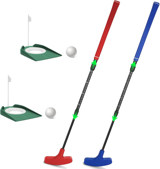 Golf Putter, 2 Pack Golf Putters for Men & Women Two-Way Mini Putter Right or Left Handed Golfers Adjustable Training Club Golf Set with 2 Balls & 2 Flag Cups for Kids,Teenagers, Adults, Blue & Red